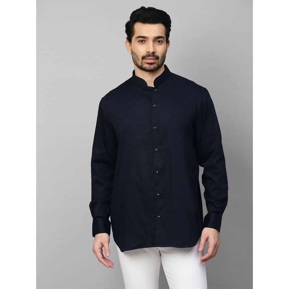 Echke Blue Shirt with Stand Chinese Collar and 3 Plackets