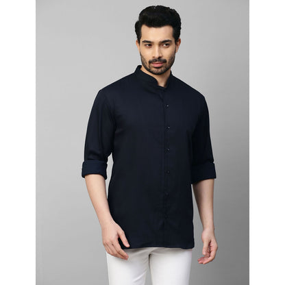 Echke Blue Shirt with Stand Chinese Collar and 3 Plackets