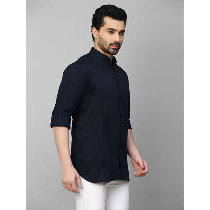 Echke Blue Shirt with Stand Chinese Collar and 3 Plackets
