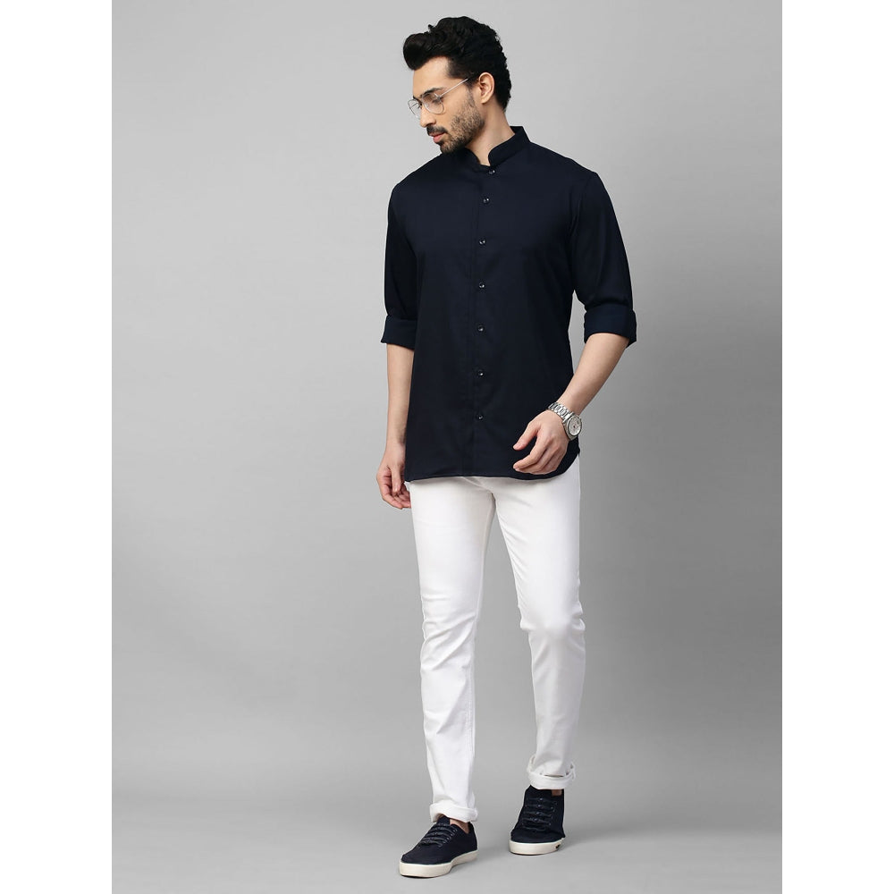Echke Blue Shirt with Stand Chinese Collar and 3 Plackets