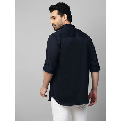 Echke Blue Shirt with Stand Chinese Collar and 3 Plackets