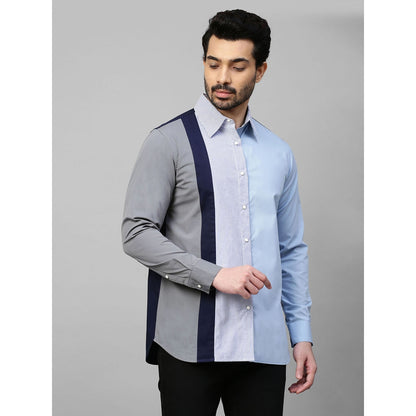 Echke Light Blue Shirt with Grey Dark Blue and Blue Stripes Panel on One Side