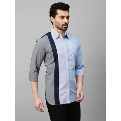 Echke Light Blue Shirt with Grey Dark Blue and Blue Stripes Panel on One Side