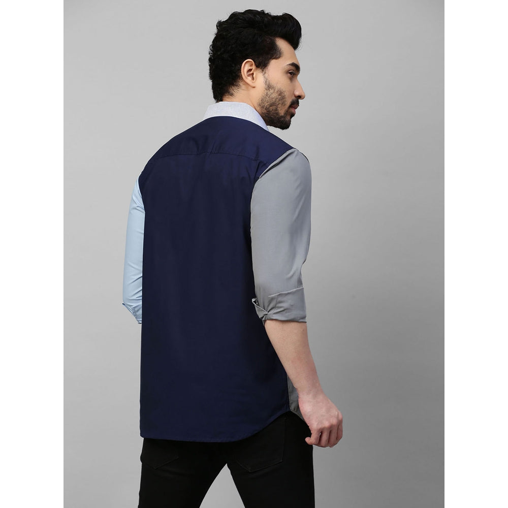 Echke Light Blue Shirt with Grey Dark Blue and Blue Stripes Panel on One Side