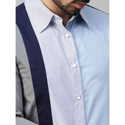 Echke Light Blue Shirt with Grey Dark Blue and Blue Stripes Panel on One Side