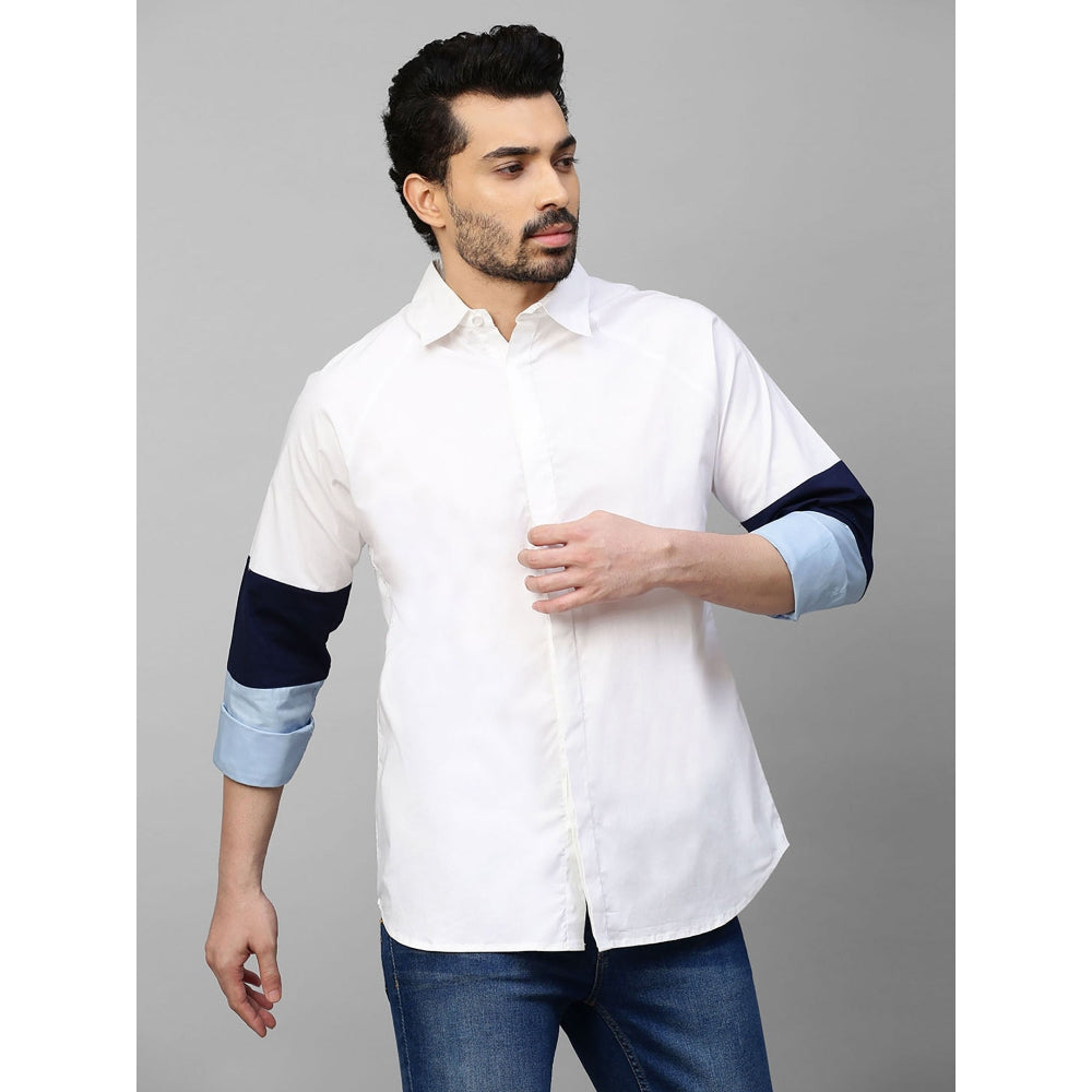 Echke White Shirt with White Dark Blue and Light Blue Banded Sleeves