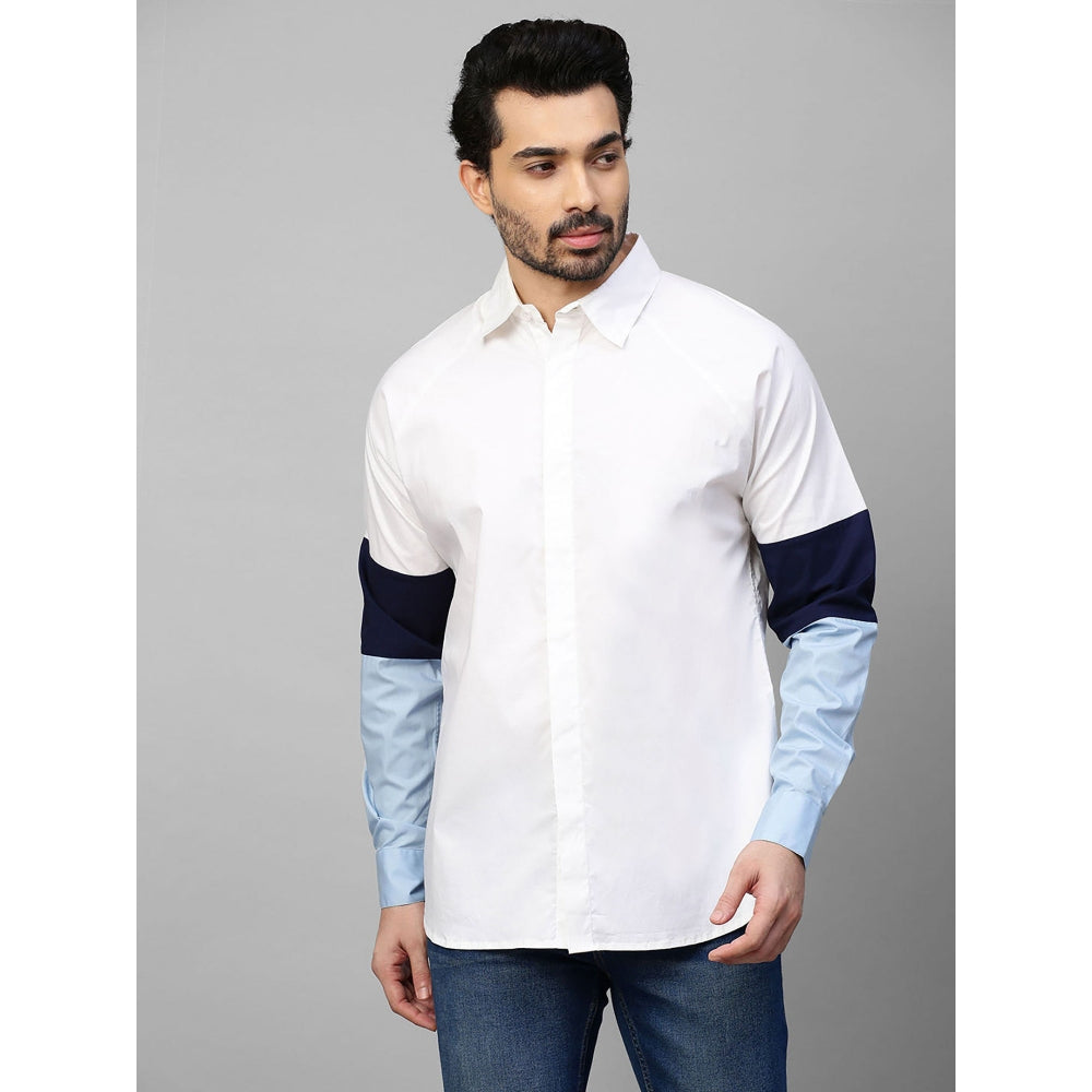Echke White Shirt with White Dark Blue and Light Blue Banded Sleeves