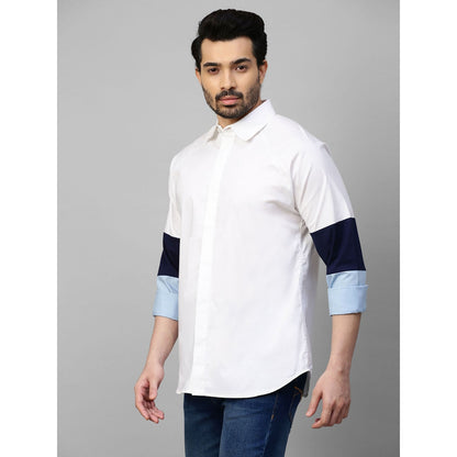 Echke White Shirt with White Dark Blue and Light Blue Banded Sleeves