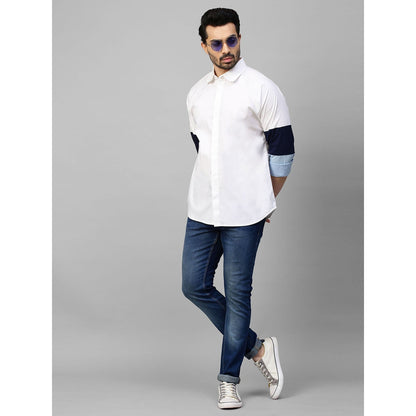 Echke White Shirt with White Dark Blue and Light Blue Banded Sleeves