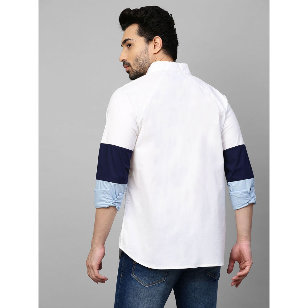 Echke White Shirt with White Dark Blue and Light Blue Banded Sleeves