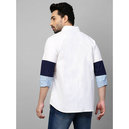 Echke White Shirt with White Dark Blue and Light Blue Banded Sleeves