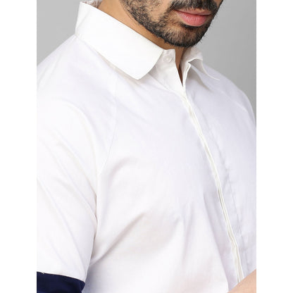 Echke White Shirt with White Dark Blue and Light Blue Banded Sleeves