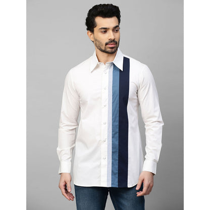 Echke White Shirt with Dark Blue and Slate Blue Vertical Panels on One Side