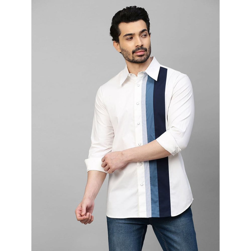 Echke White Shirt with Dark Blue and Slate Blue Vertical Panels on One Side