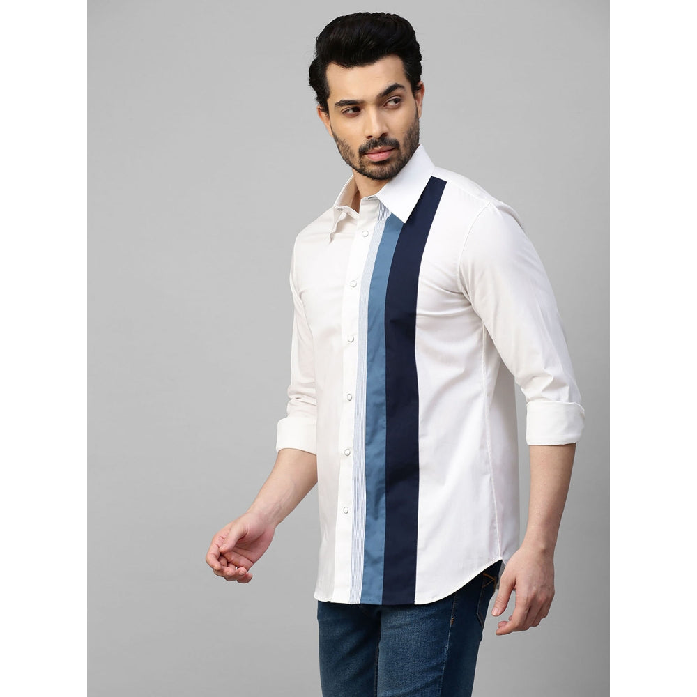 Echke White Shirt with Dark Blue and Slate Blue Vertical Panels on One Side