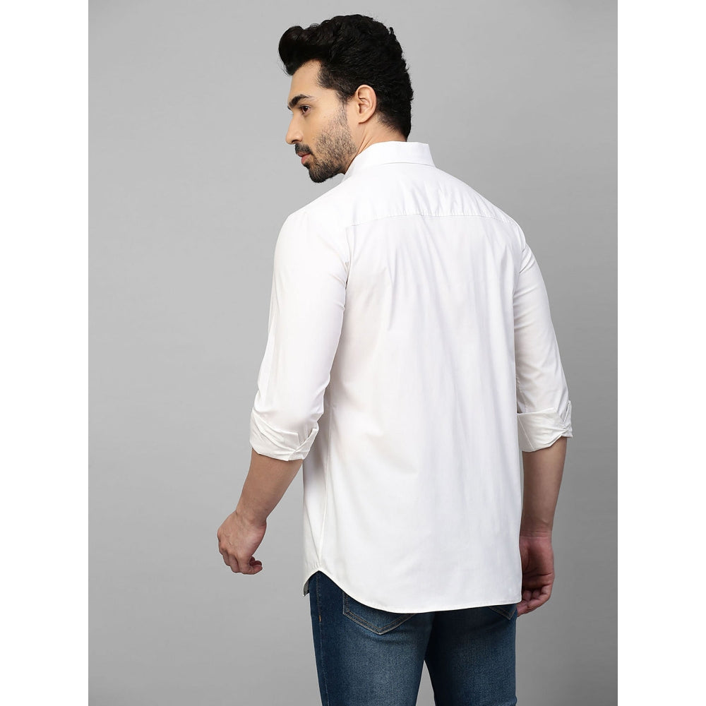 Echke White Shirt with Dark Blue and Slate Blue Vertical Panels on One Side