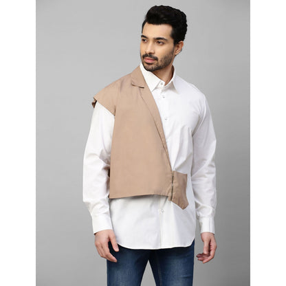 Echke White Shirt with Double Layered Khaki Zippered Jacket Feature