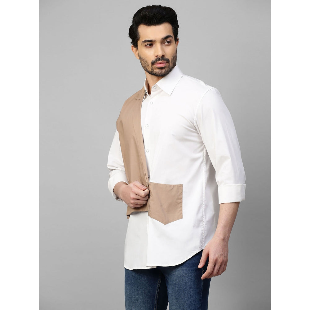 Echke White Shirt with Double Layered Khaki Zippered Jacket Feature