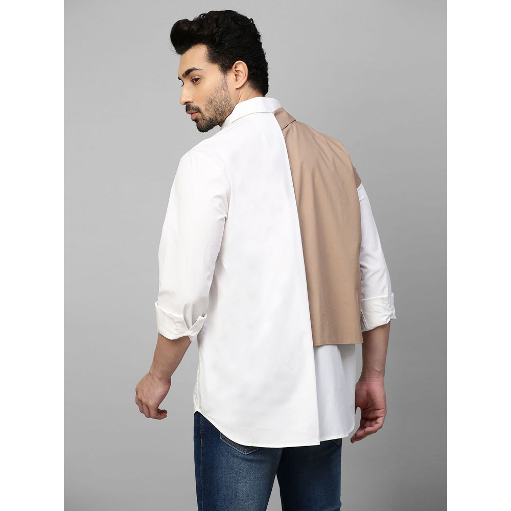 Echke White Shirt with Double Layered Khaki Zippered Jacket Feature