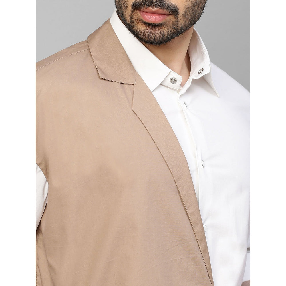 Echke White Shirt with Double Layered Khaki Zippered Jacket Feature