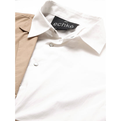 Echke White Shirt with Double Layered Khaki Zippered Jacket Feature