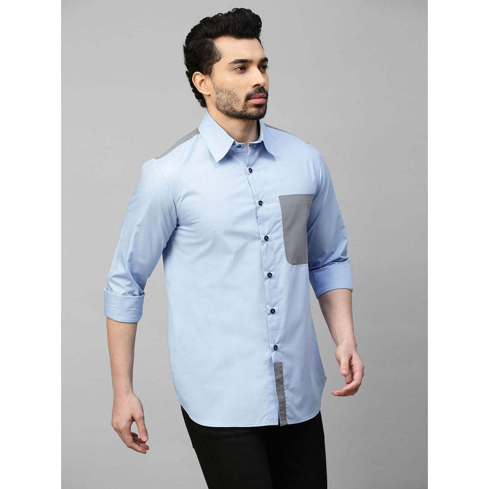 Echke Light Blue Shirt with Grey Straps on Shoulders Pocket and Placket