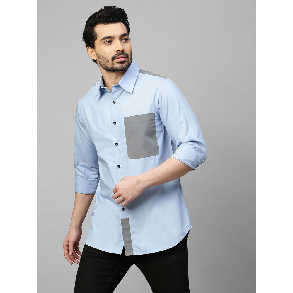 Echke Light Blue Shirt with Grey Straps on Shoulders Pocket and Placket