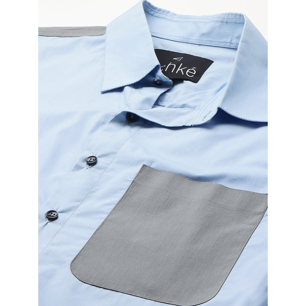 Echke Light Blue Shirt with Grey Straps on Shoulders Pocket and Placket