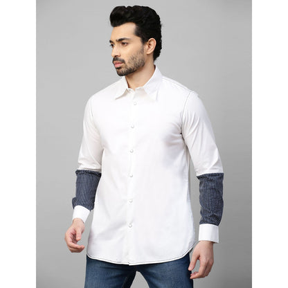 Echke White Shirt with Dark Denim and White Stitching Patch on Sleeves