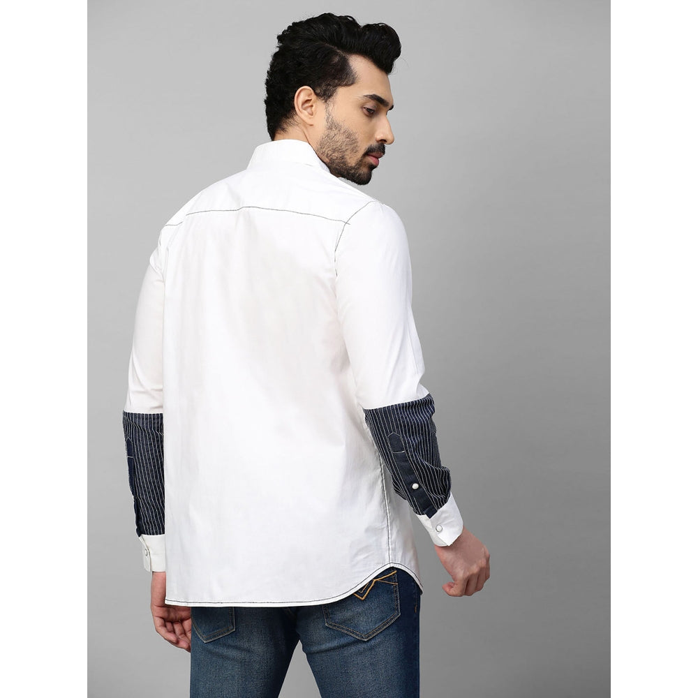 Echke White Shirt with Dark Denim and White Stitching Patch on Sleeves