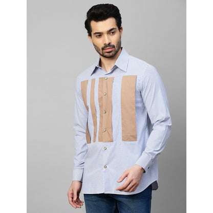 Echke Blue Striped Shirt with Light Khaki Patches on The Chest