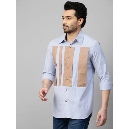 Echke Blue Striped Shirt with Light Khaki Patches on The Chest