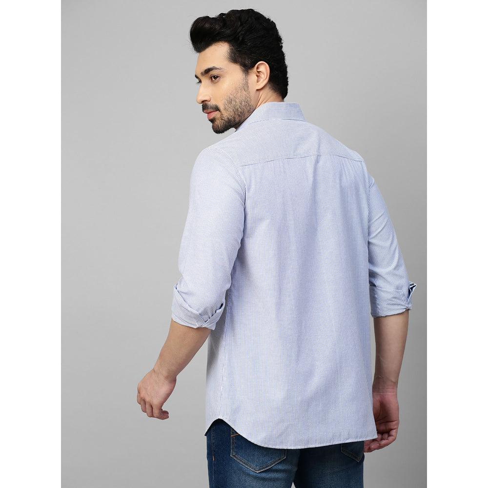 Echke Blue Striped Shirt with Light Khaki Patches on The Chest
