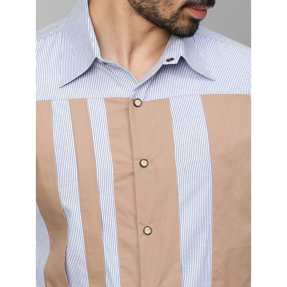 Echke Blue Striped Shirt with Light Khaki Patches on The Chest