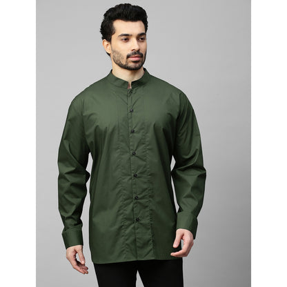 Echke Military Green Shirt with Chinese Collar and Grey Zipper Feature at The Back