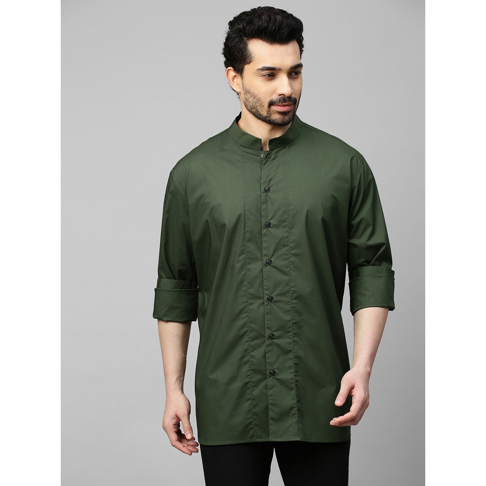 Echke Military Green Shirt with Chinese Collar and Grey Zipper Feature at The Back