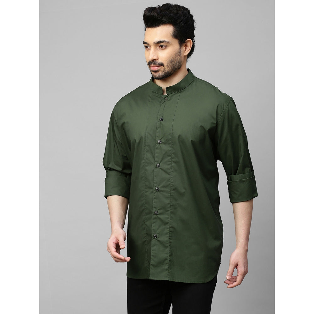 Echke Military Green Shirt with Chinese Collar and Grey Zipper Feature at The Back