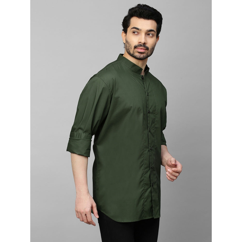 Echke Military Green Shirt with Chinese Collar and Grey Zipper Feature at The Back