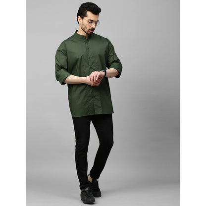 Echke Military Green Shirt with Chinese Collar and Grey Zipper Feature at The Back