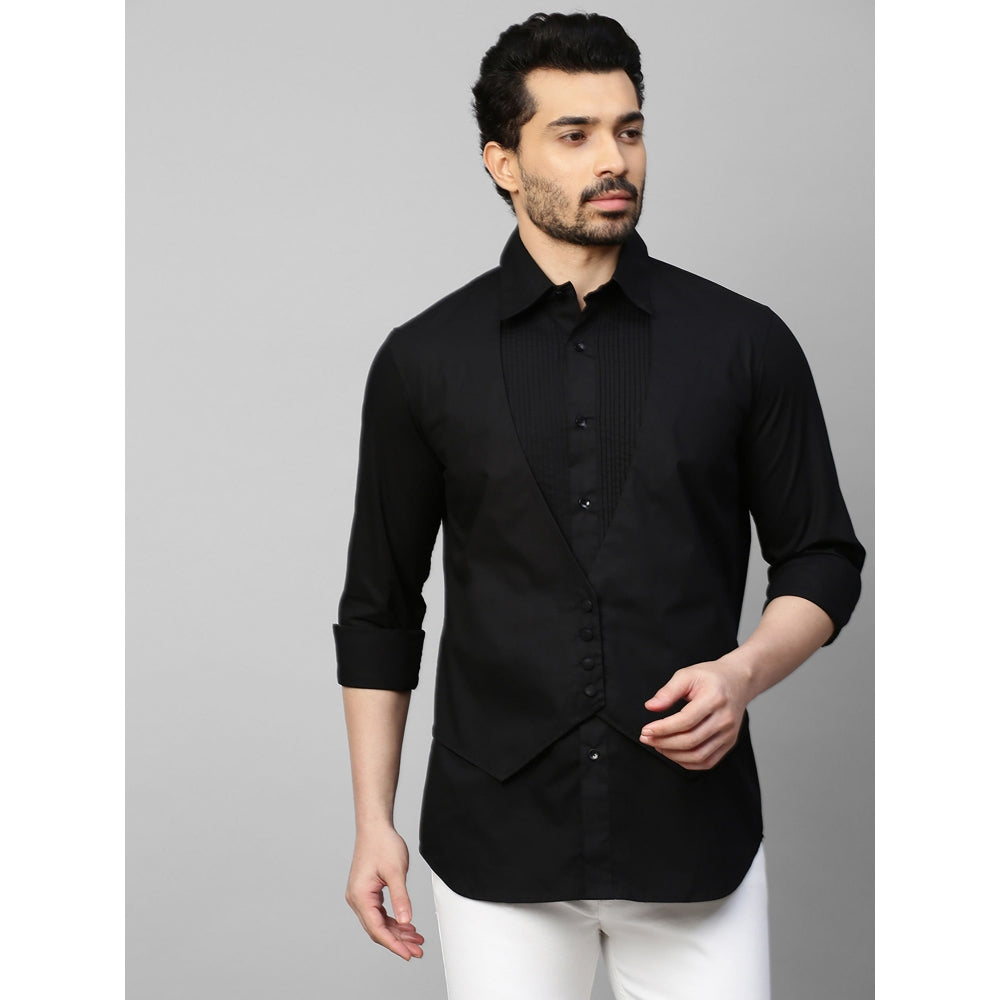 Echke Black Waistcoat Feature Shirt Pintucks and 4 Self Buttons