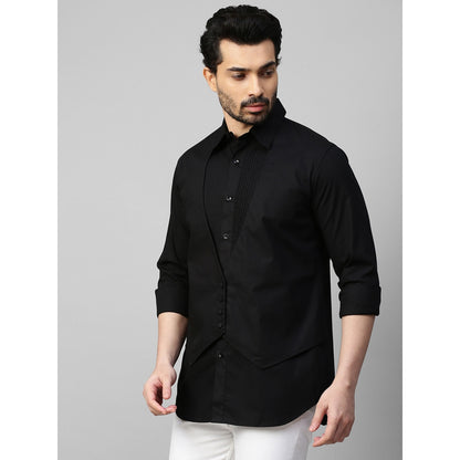 Echke Black Waistcoat Feature Shirt Pintucks and 4 Self Buttons