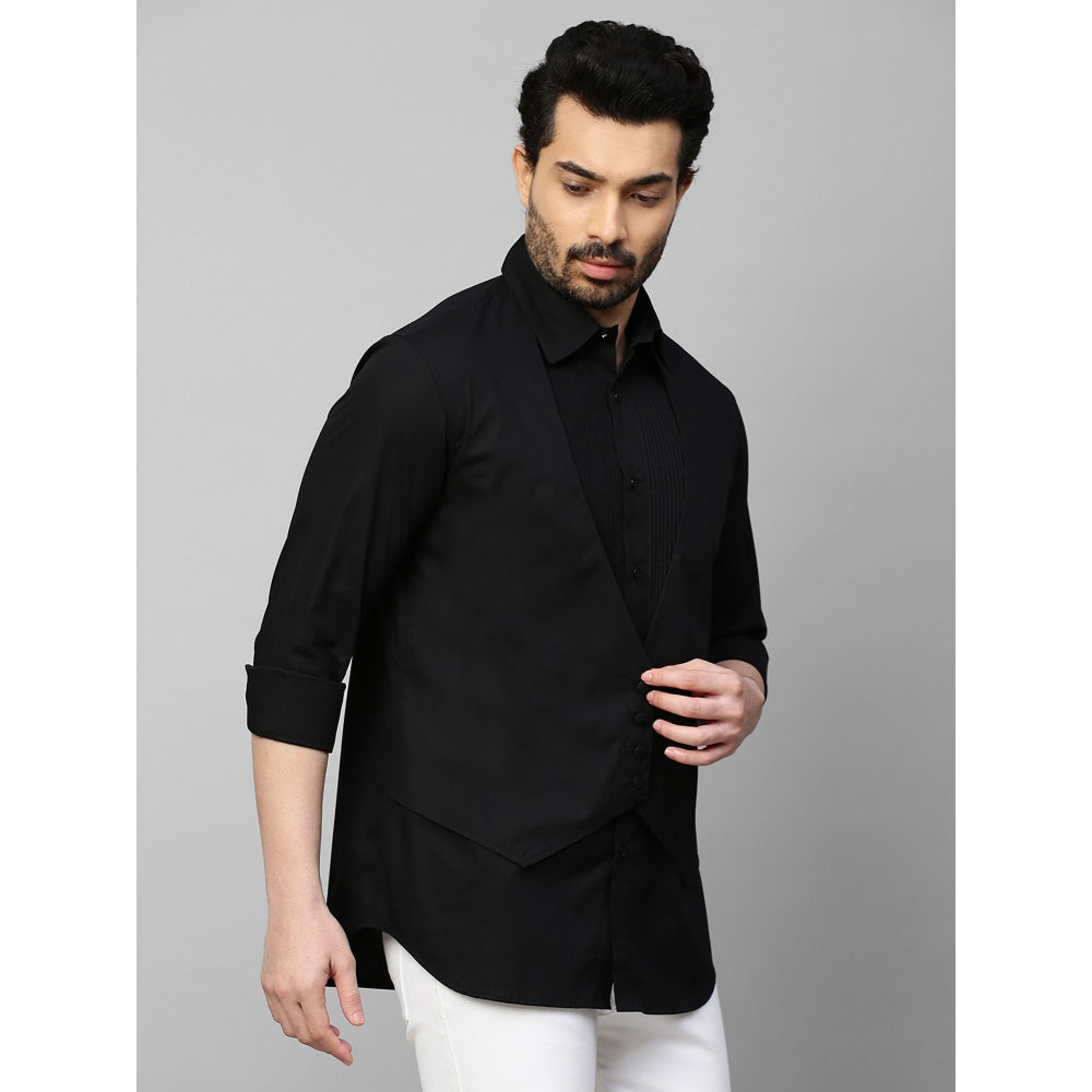 Echke Black Waistcoat Feature Shirt Pintucks and 4 Self Buttons