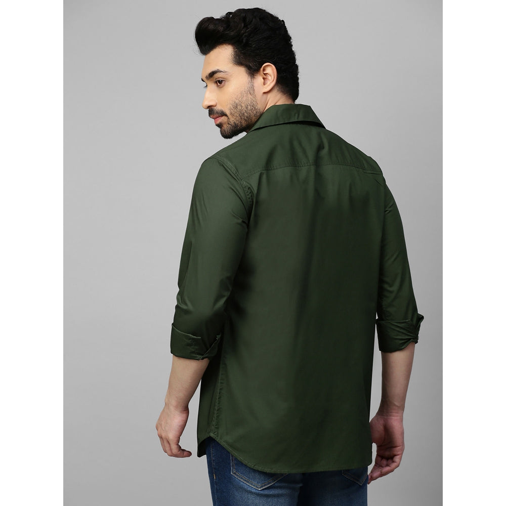 Echke Military Green Shirt Double Placket with Concealed Buttons