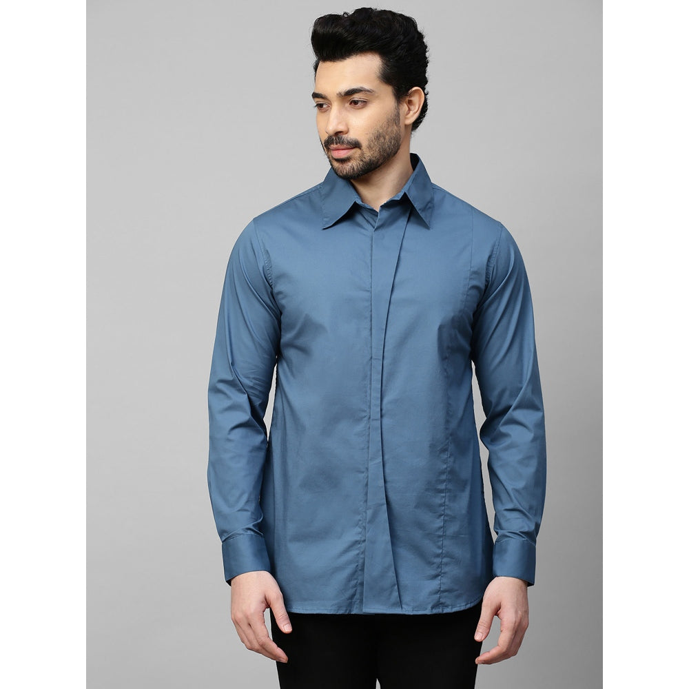 Echke Slate Blue Shirt with Double Curved Placket