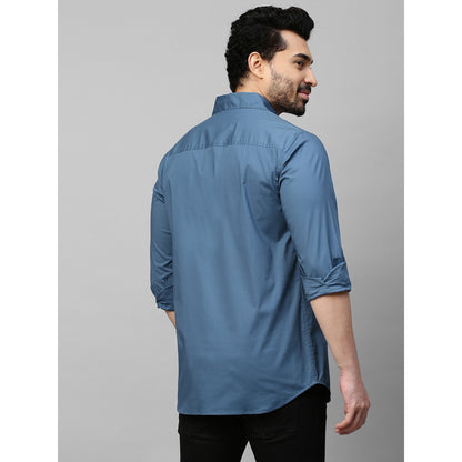 Echke Slate Blue Shirt with Double Curved Placket