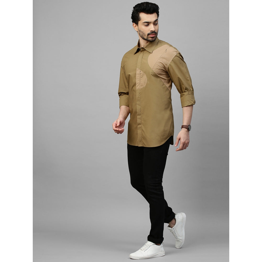 Echke Dark Khaki Shirt with Light Khaki Patch on Shoulder and Concealed Zipper