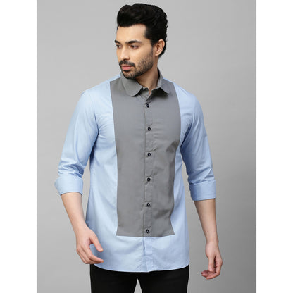 Echke Light Blue Shirt with Grey Front Panel and Rounded Collar