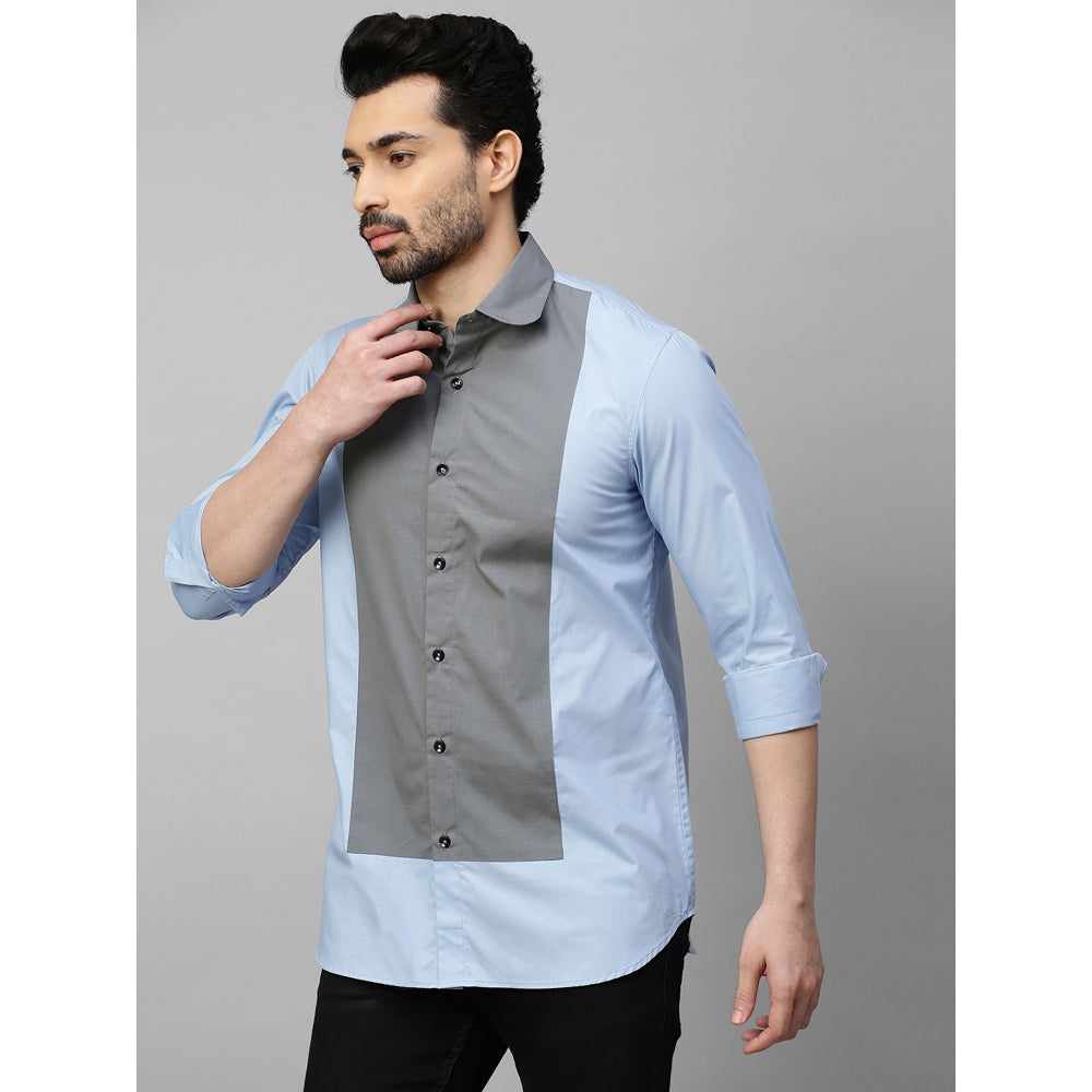 Echke Light Blue Shirt with Grey Front Panel and Rounded Collar
