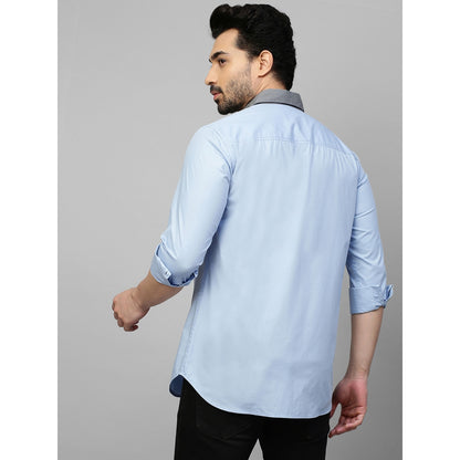Echke Light Blue Shirt with Grey Front Panel and Rounded Collar