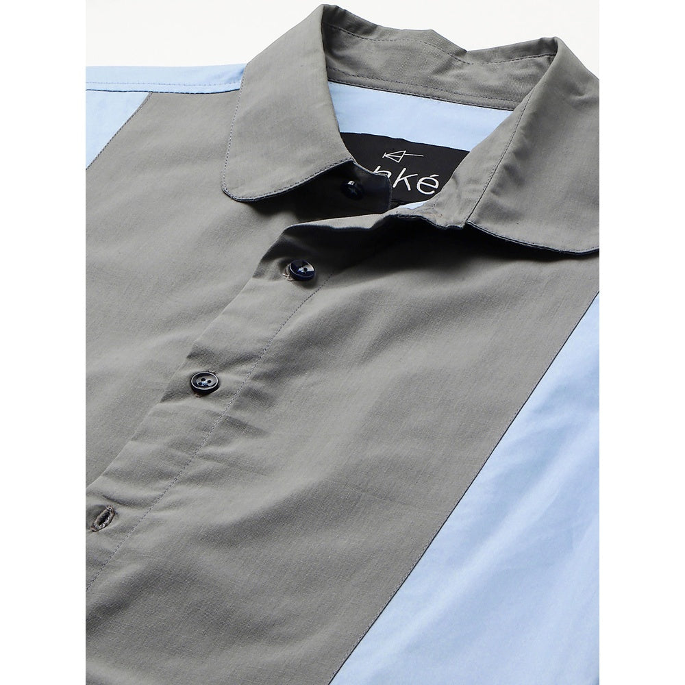 Echke Light Blue Shirt with Grey Front Panel and Rounded Collar